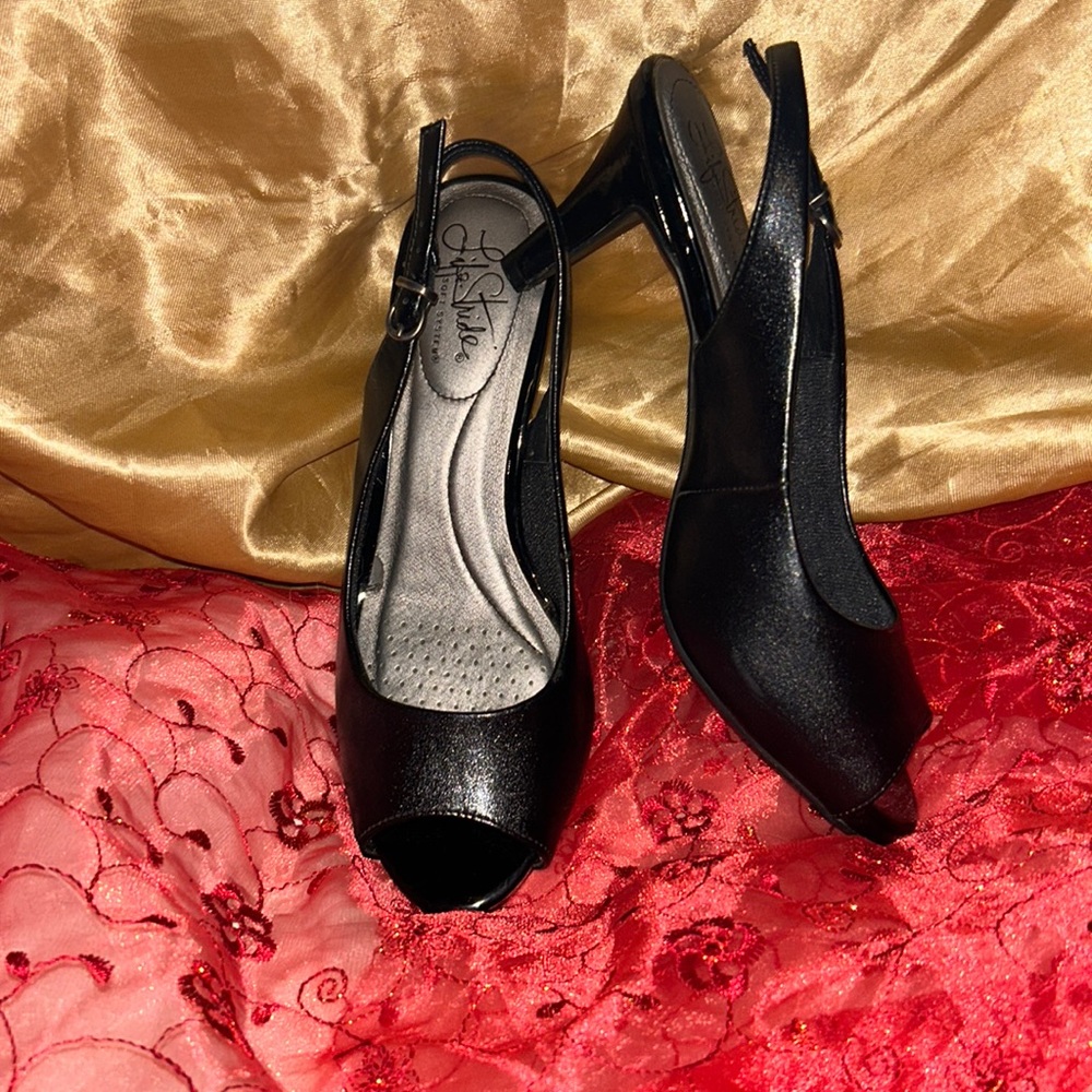 Life Stride FLEX Black Sling Backs